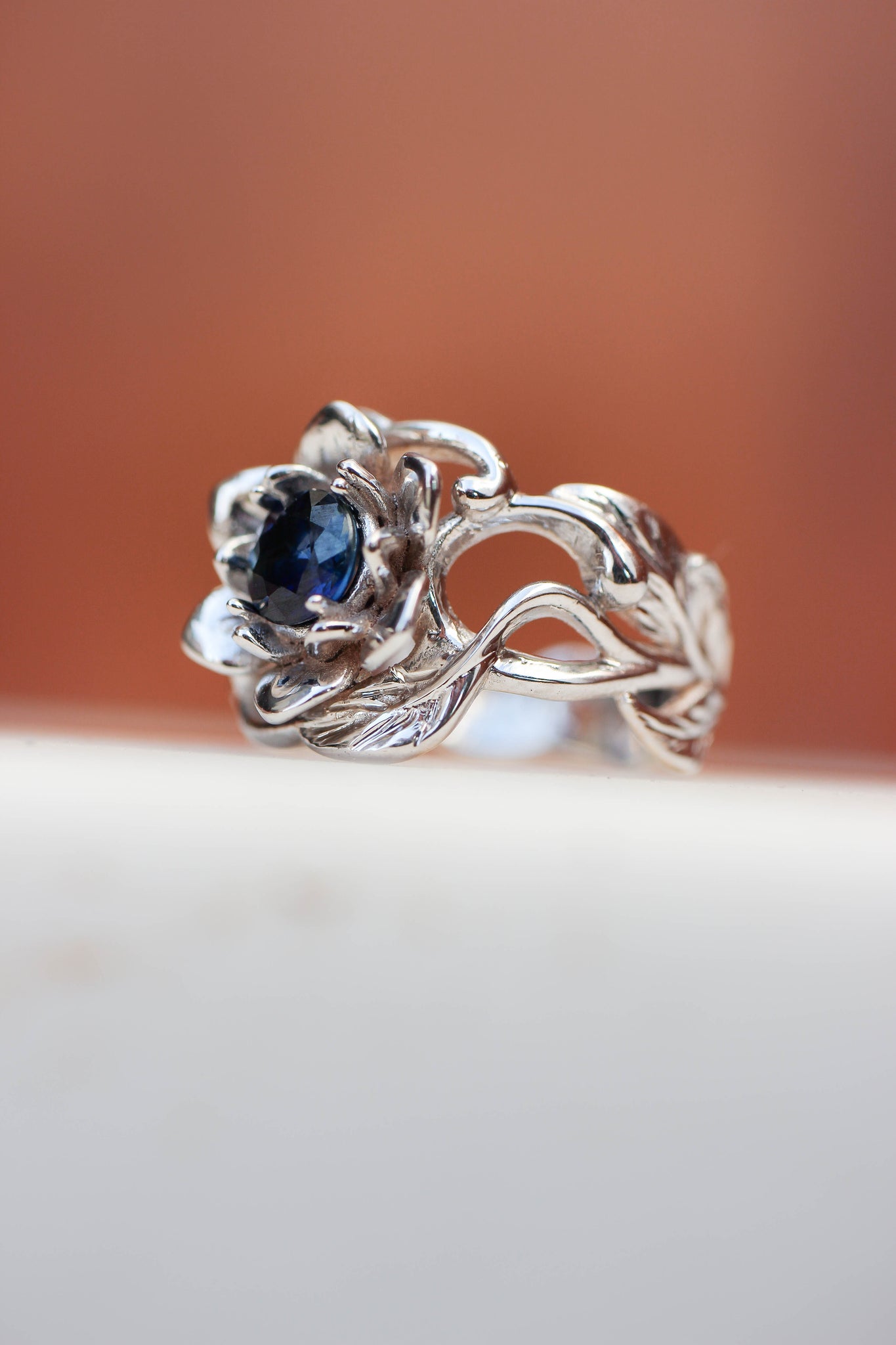 Sapphire art nouveau engagement ring / Rosalia - Eden Garden Jewelry™