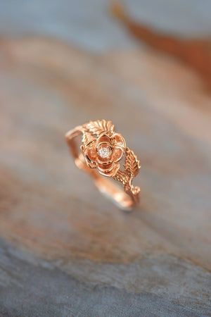 Rose flower ring, diamond engagement ring - Eden Garden Jewelry™