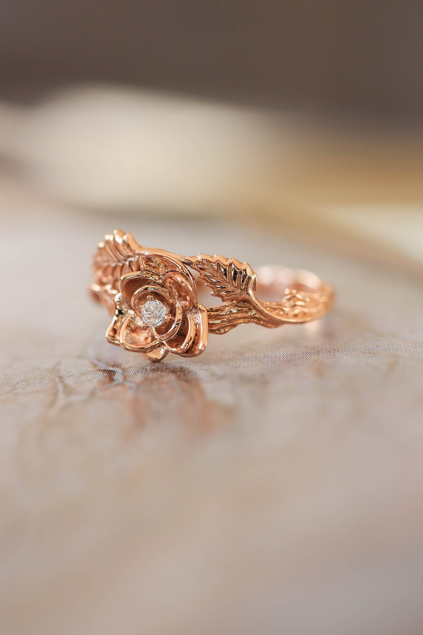 Rose flower ring, diamond engagement ring - Eden Garden Jewelry™