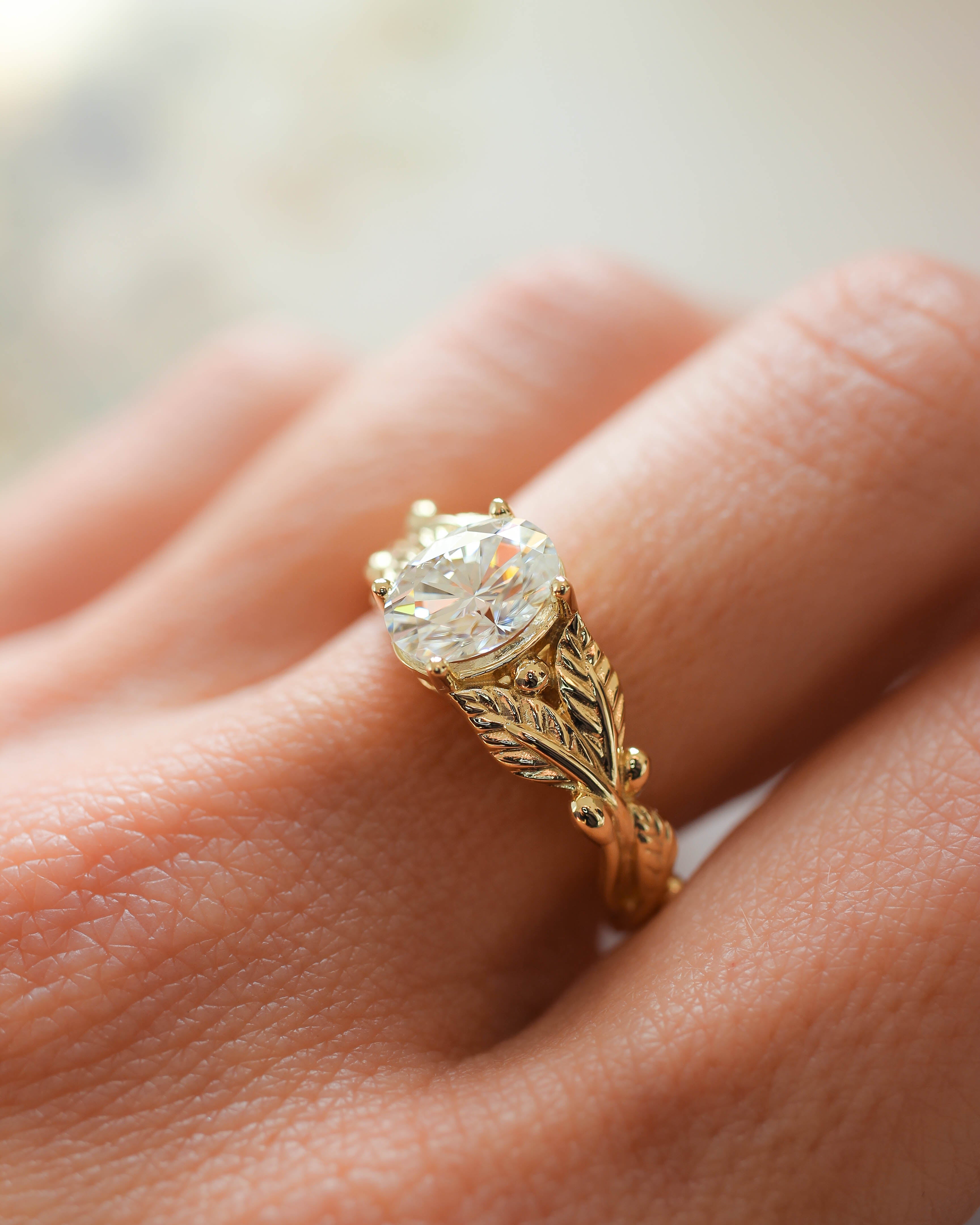 Lab grown diamond bridal ring set, nature inspired engagement and wedding rings / Cornus - Eden Garden Jewelry™