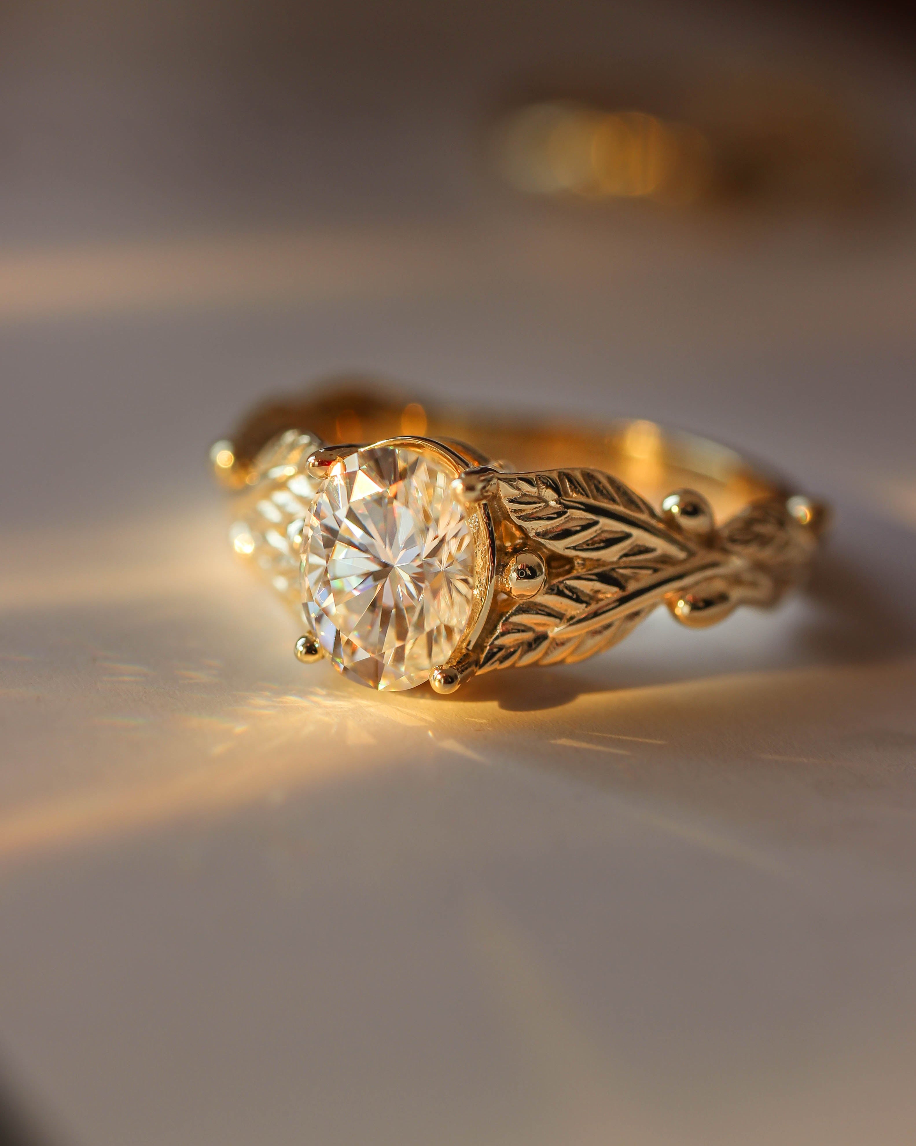 Lab grown diamond bridal ring set, nature inspired engagement and wedding rings / Cornus - Eden Garden Jewelry™