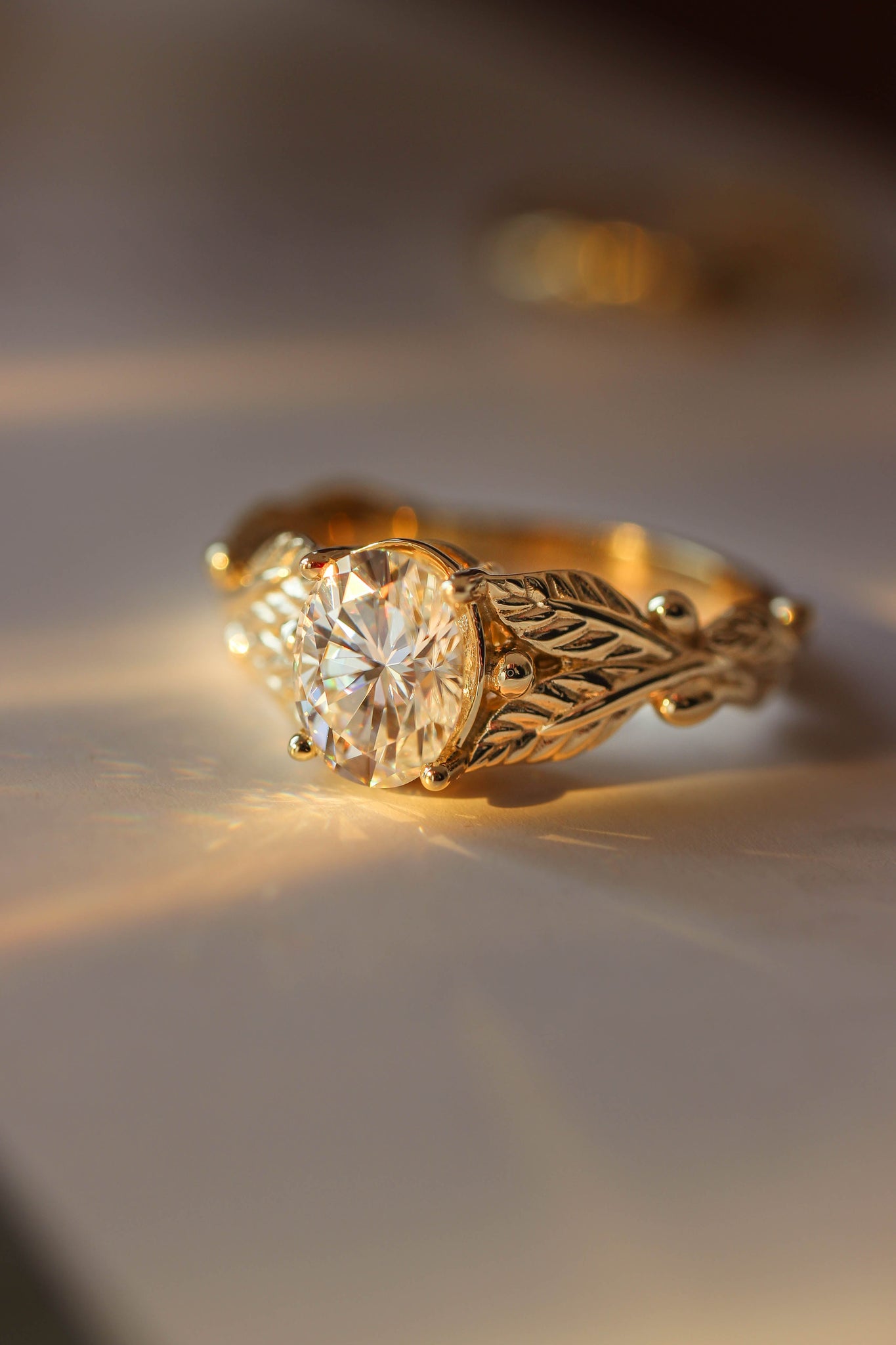 Lab grown diamond bridal ring set, nature inspired engagement and wedding rings / Cornus - Eden Garden Jewelry™