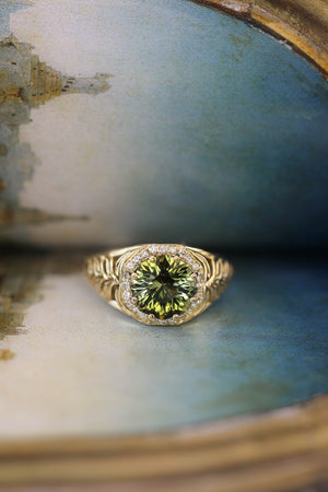 Octagon cut tourmaline and diamonds ring, fern ring - Eden Garden Jewelry™