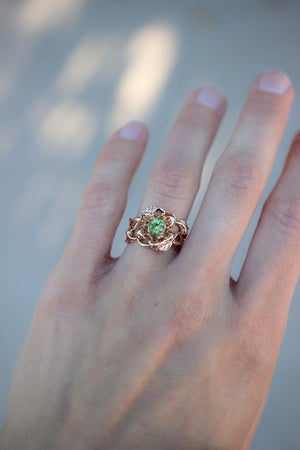 Peridot flower engagement ring / Rosalia - Eden Garden Jewelry™