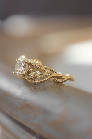 Tilia | leaf engagement ring setting, round 5 mm - Eden Garden Jewelry™