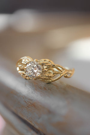 Tilia | leaf engagement ring setting, round 5 mm - Eden Garden Jewelry™