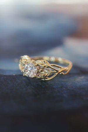 Natural diamond engagement ring, leaf ring / Tilia, 5mm - Eden Garden Jewelry™
