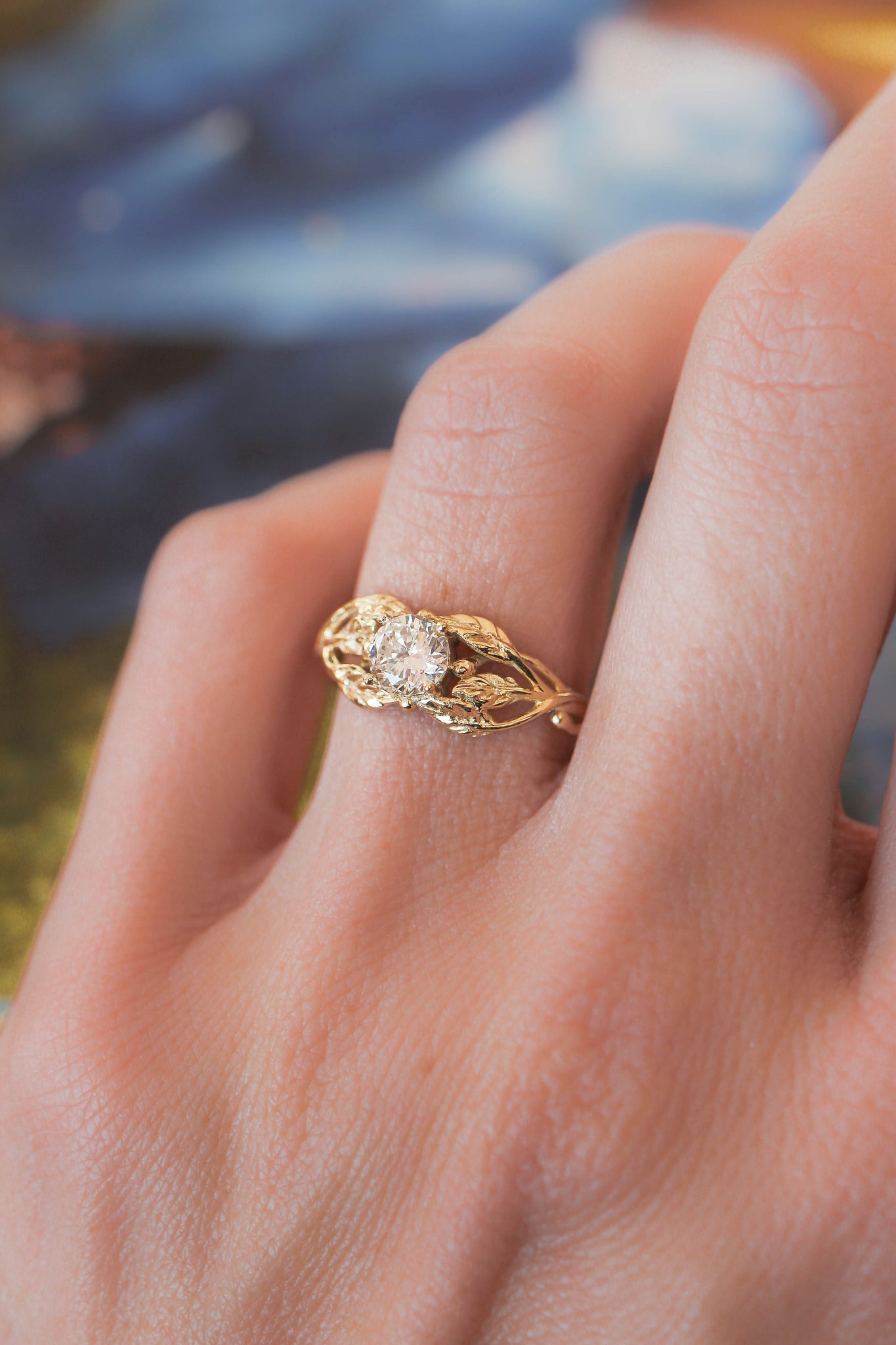 Natural diamond engagement ring, leaf ring / Tilia, 5mm - Eden Garden Jewelry™