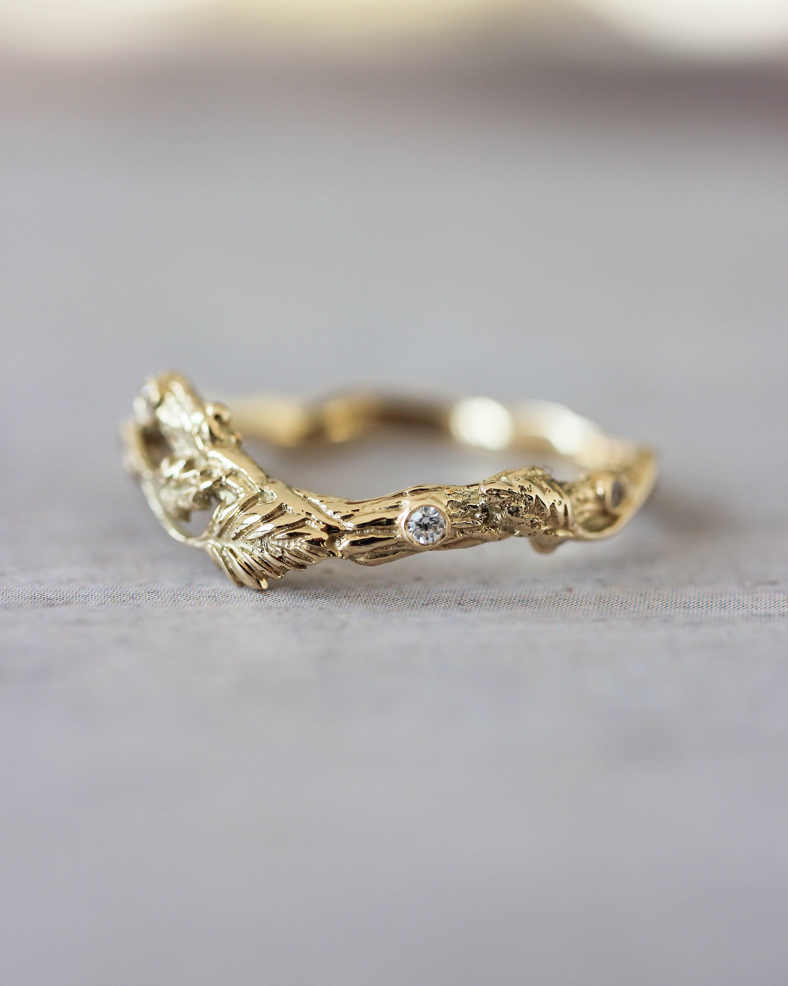 Bridal ring set with rose flower and diamonds - Eden Garden Jewelry™
