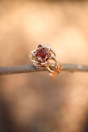 Red garnet flower engagement ring / Rosalia - Eden Garden Jewelry™