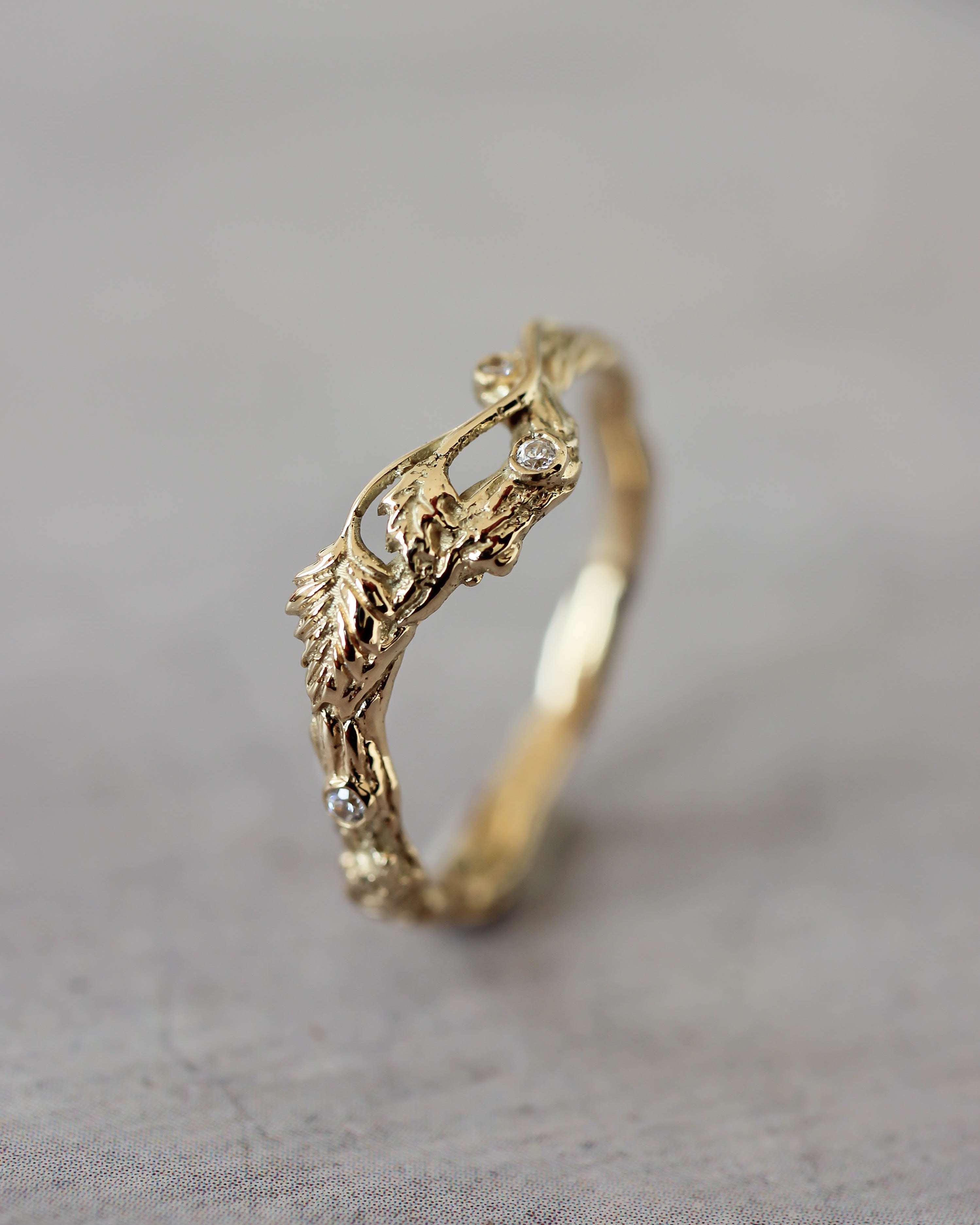 Bridal ring set with rose flower and diamonds - Eden Garden Jewelry™