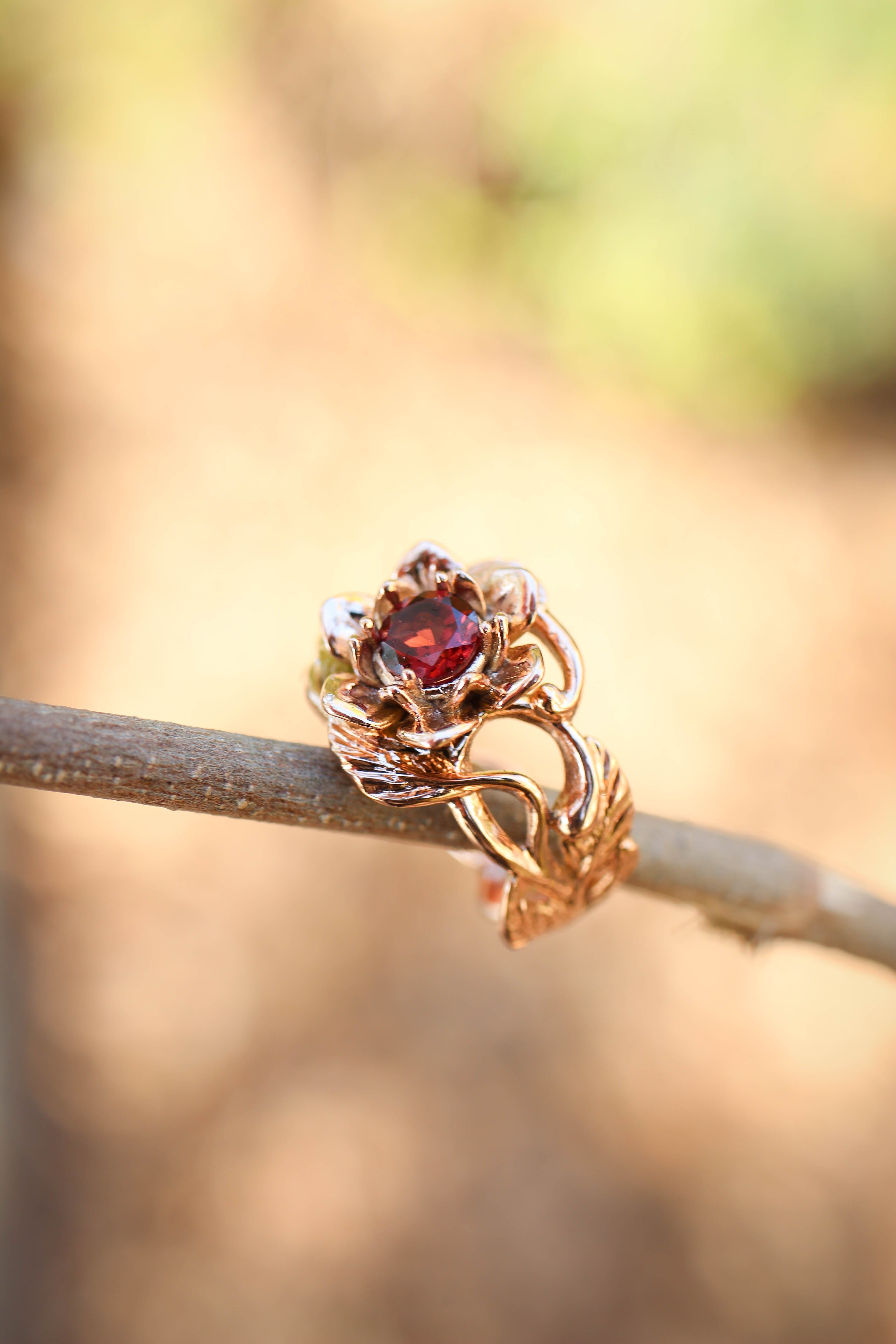 Elegant Marquise Dark Red Garnet Sterling Silver Ring - Gilded Bug Jewelry