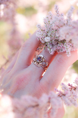Red garnet flower engagement ring / Rosalia - Eden Garden Jewelry™