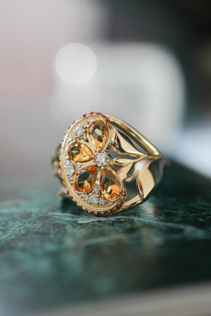 Orange slice ring with citrine, diamonds and sapphires - Eden Garden Jewelry™