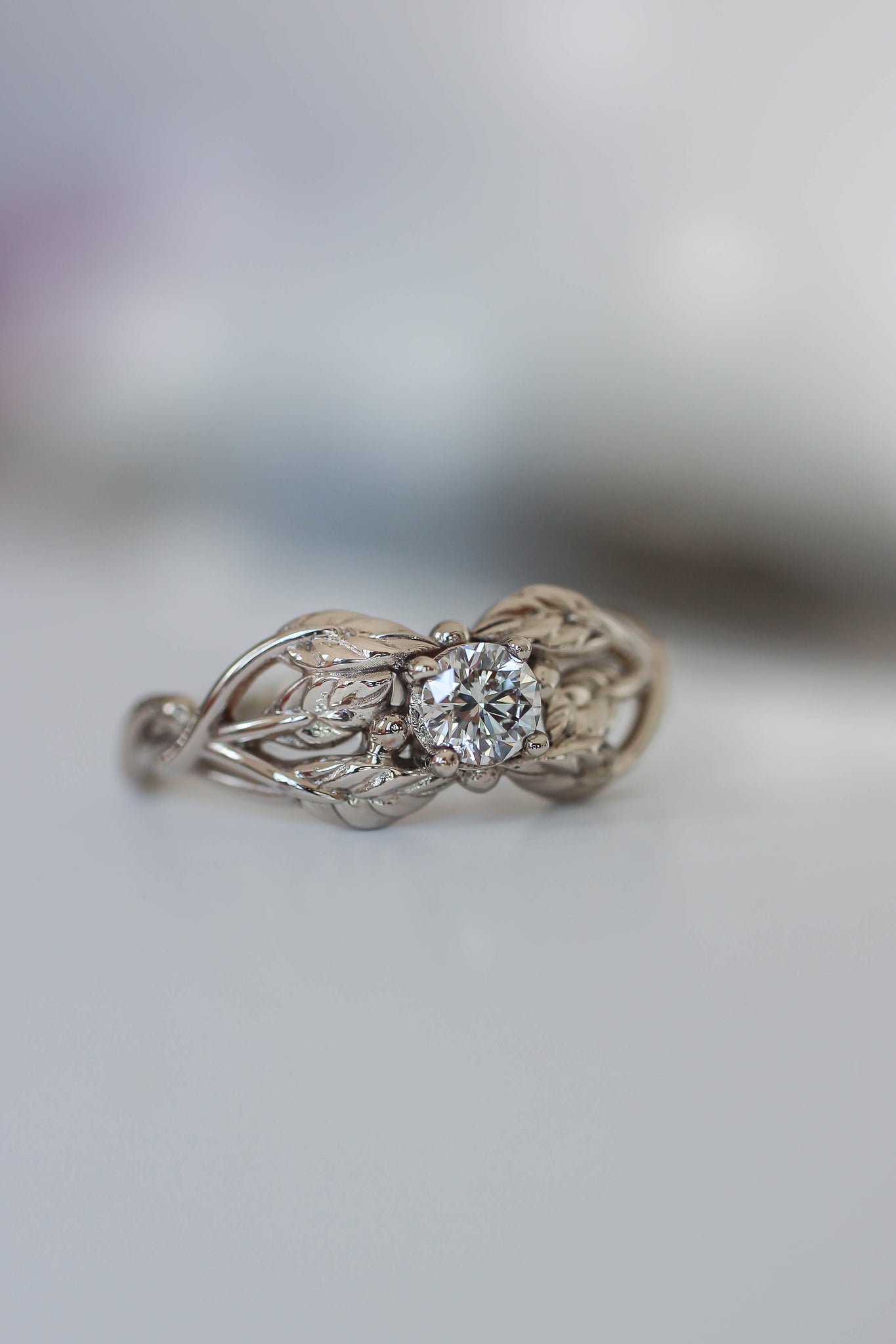 Natural diamond engagement ring, leaf ring / Tilia, 4mm - Eden Garden Jewelry™