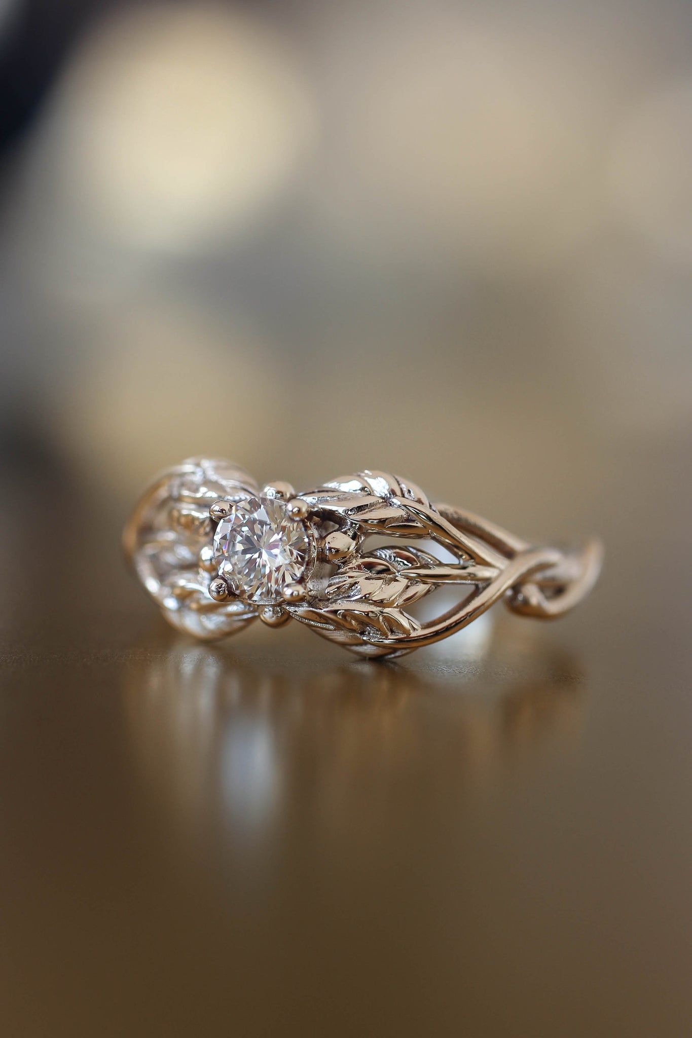 Natural diamond engagement ring, leaf ring / Tilia, 4mm - Eden Garden Jewelry™