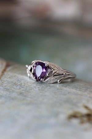 Amethyst engagement ring, leaf ring / Wisteria - Eden Garden Jewelry™