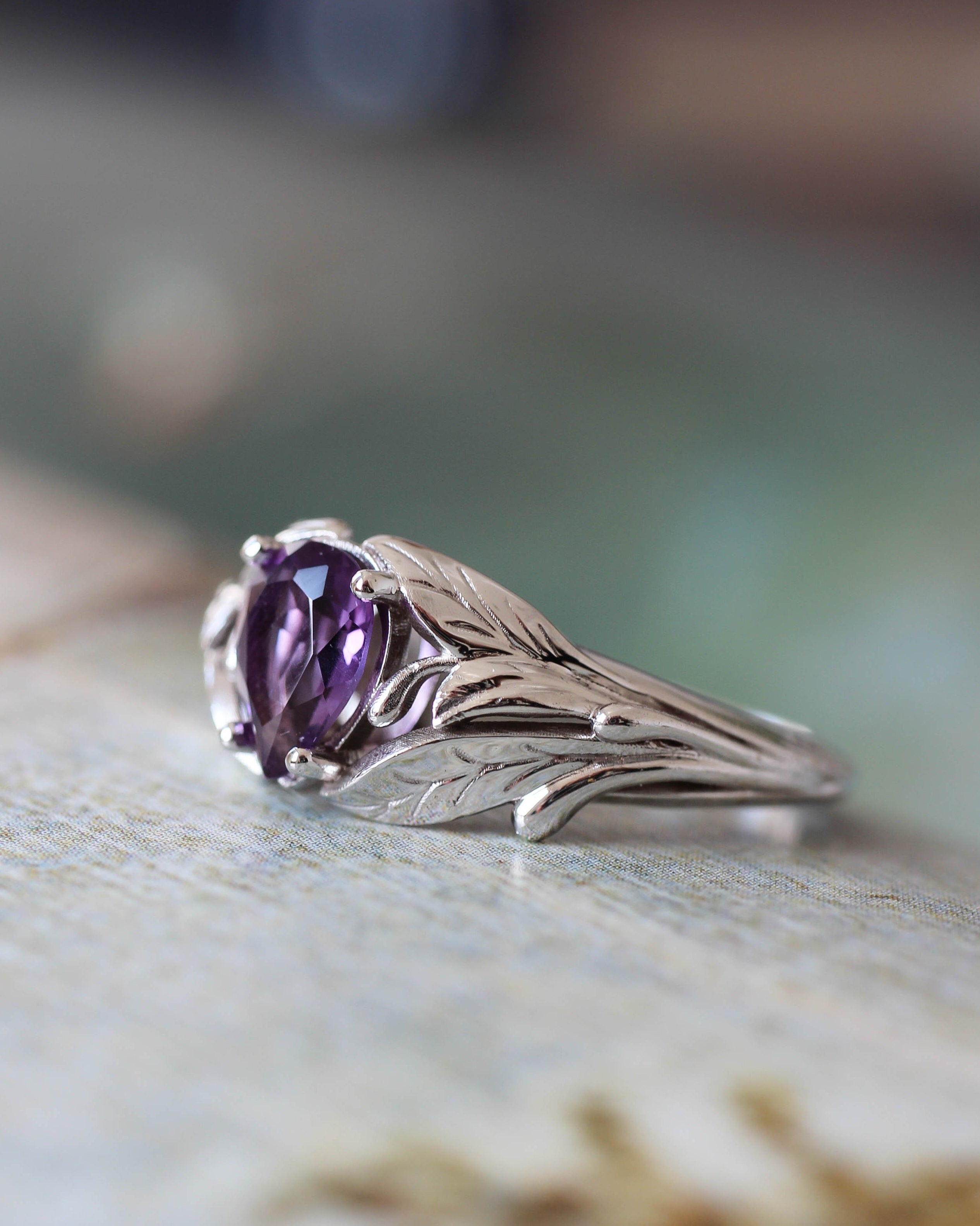 Amethyst engagement ring, leaf ring / Wisteria | Eden Garden Jewelry™