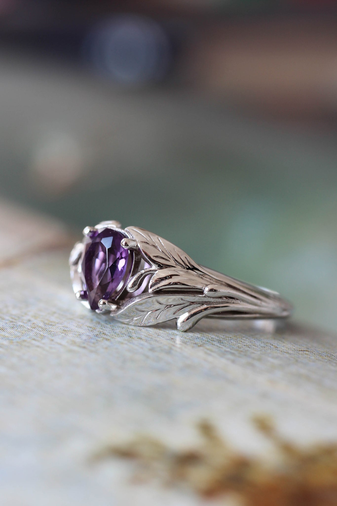 Amethyst engagement ring, leaf ring / Wisteria - Eden Garden Jewelry™