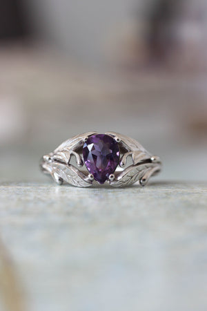 READY TO SHIP: Wisteria in 18K white gold, pear amethyst 7x5 mm, RING SIZE - 6.75 US - Eden Garden Jewelry™