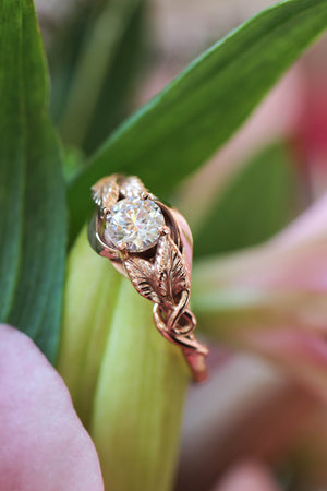 Moissanite leaf engagement ring / Azalea - Eden Garden Jewelry™