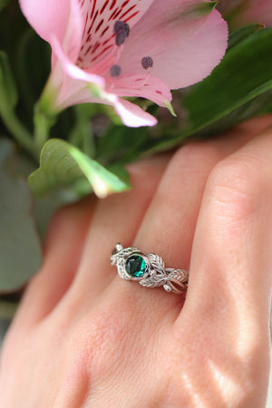 Lab emerald engagement ring / Cornus, round cabochon - Eden Garden Jewelry™
