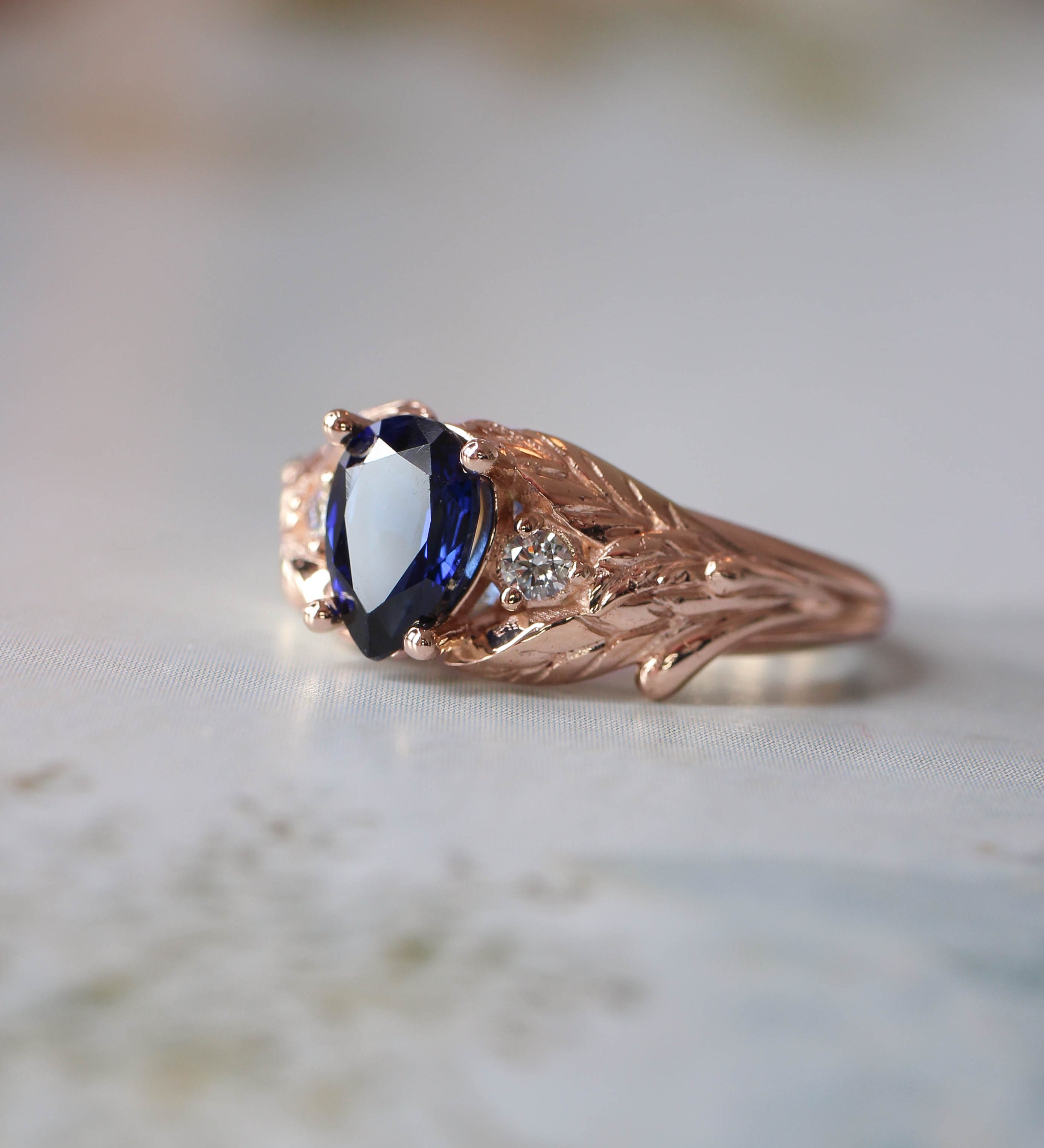 Lab sapphire and natural diamonds ring / Wisteria - Eden Garden Jewelry™