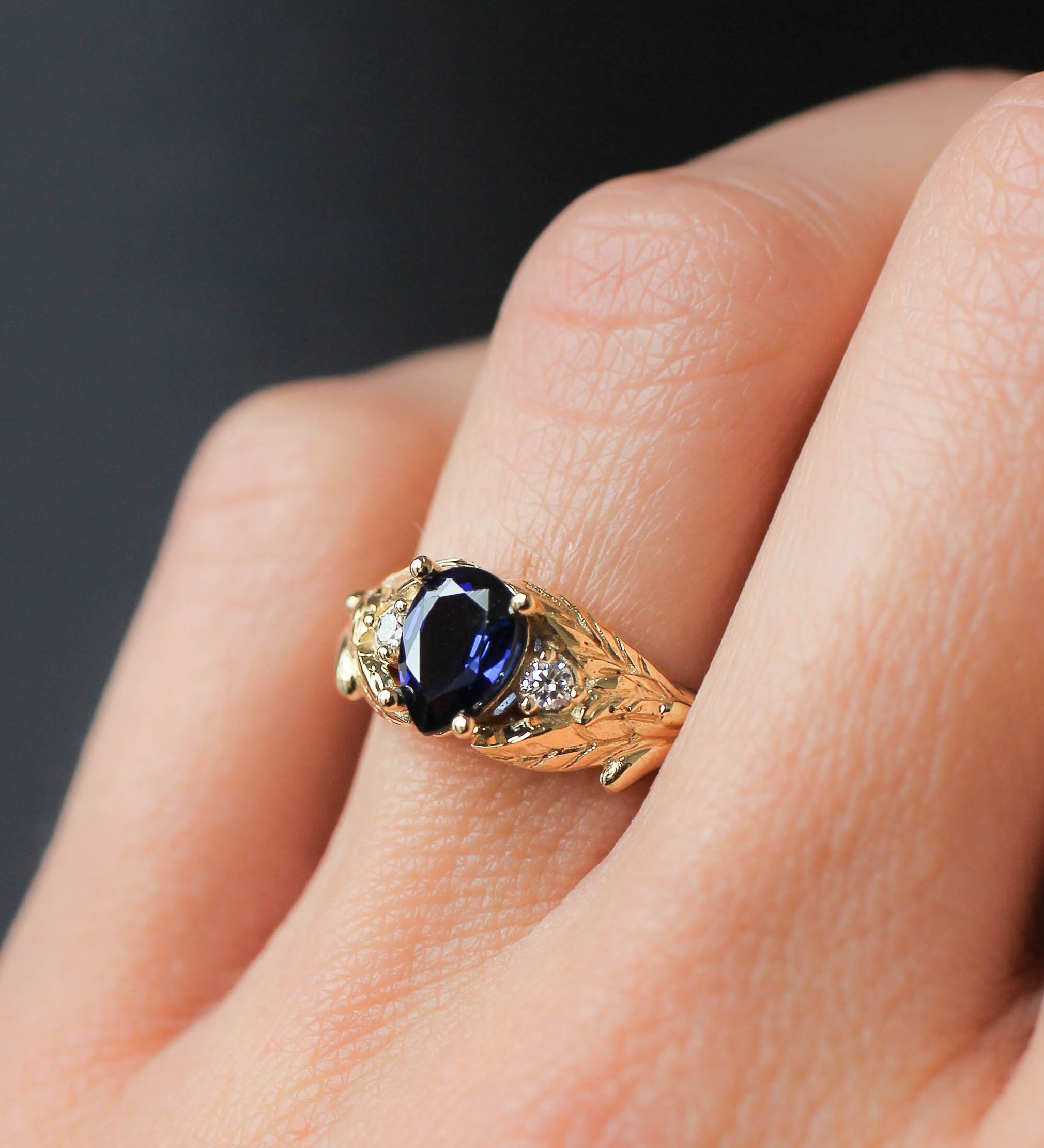 Lab sapphire and natural diamonds ring / Wisteria - Eden Garden Jewelry™