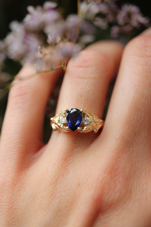 Lab sapphire and natural diamonds ring / Wisteria - Eden Garden Jewelry™