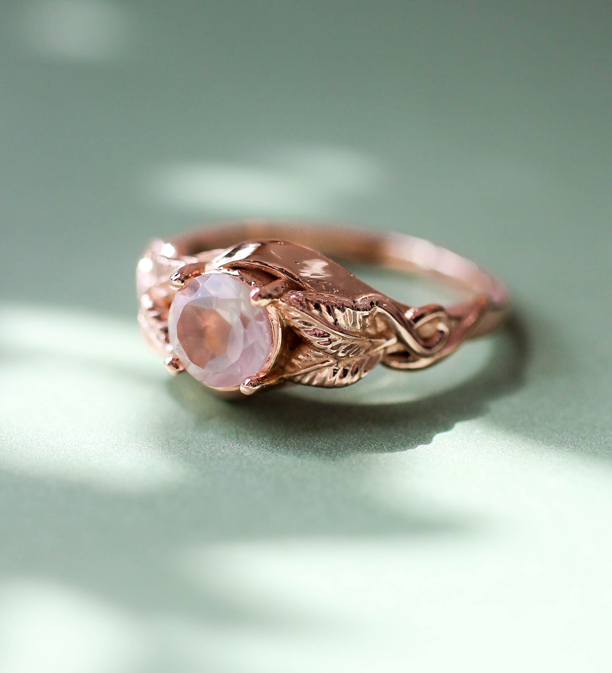 Rose quartz romantic engagement ring / Azalea - Eden Garden Jewelry™