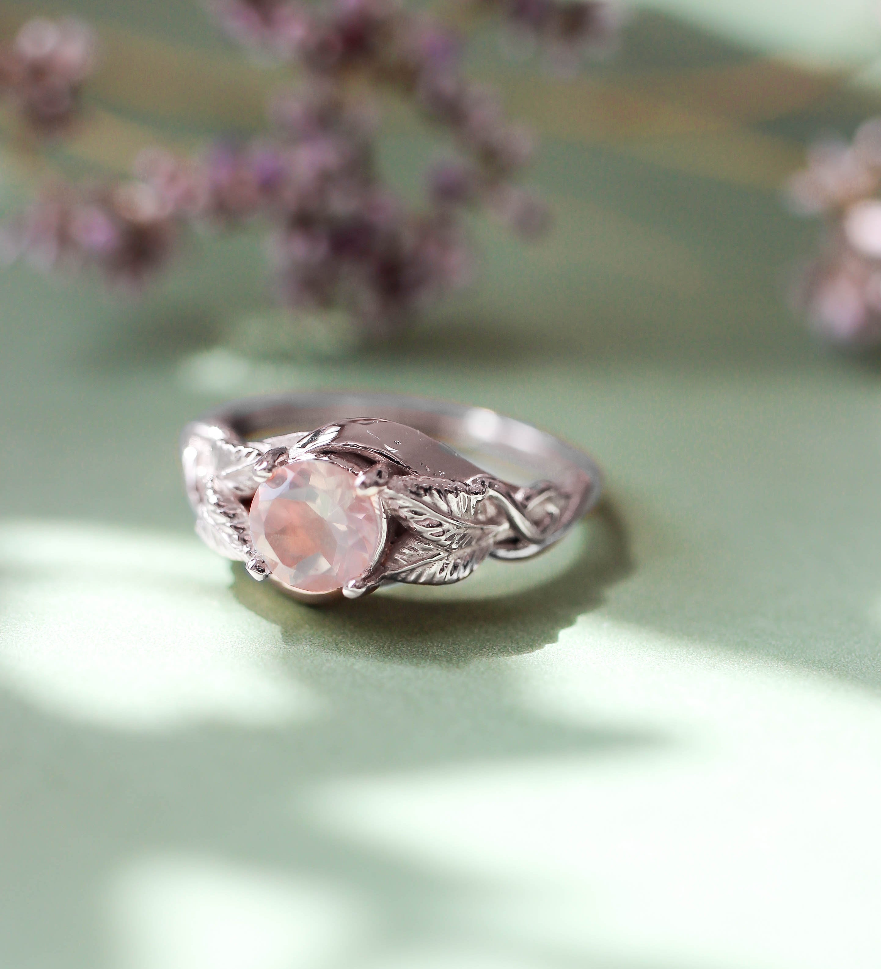 Rose quartz romantic engagement ring / Azalea - Eden Garden Jewelry™
