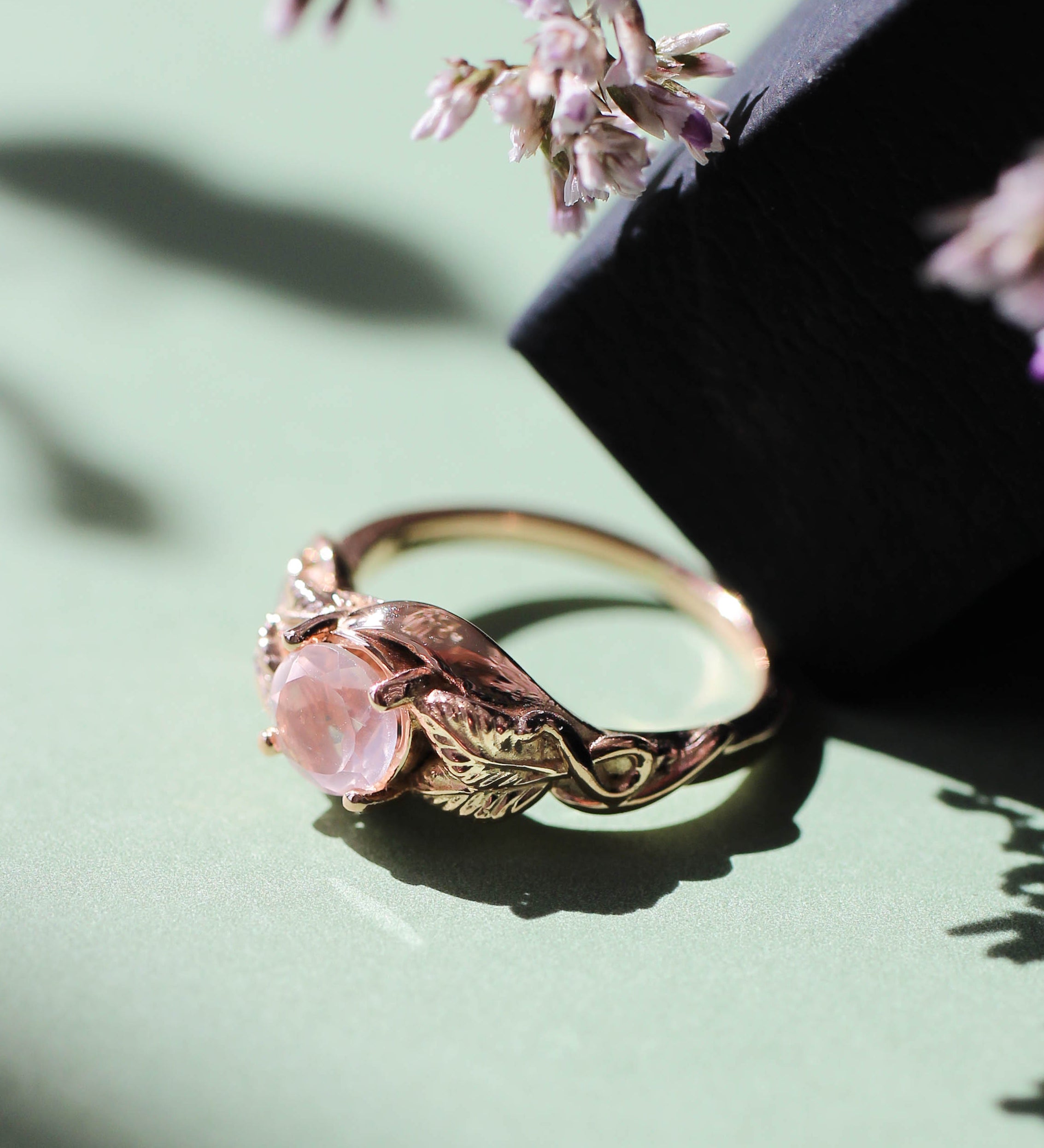 Rose quartz romantic engagement ring / Azalea - Eden Garden Jewelry™