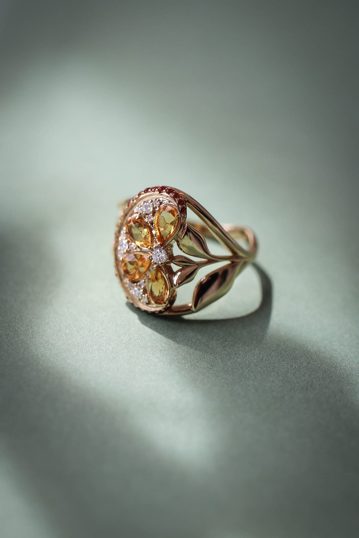 Orange slice ring with citrine, diamonds and sapphires - Eden Garden Jewelry™