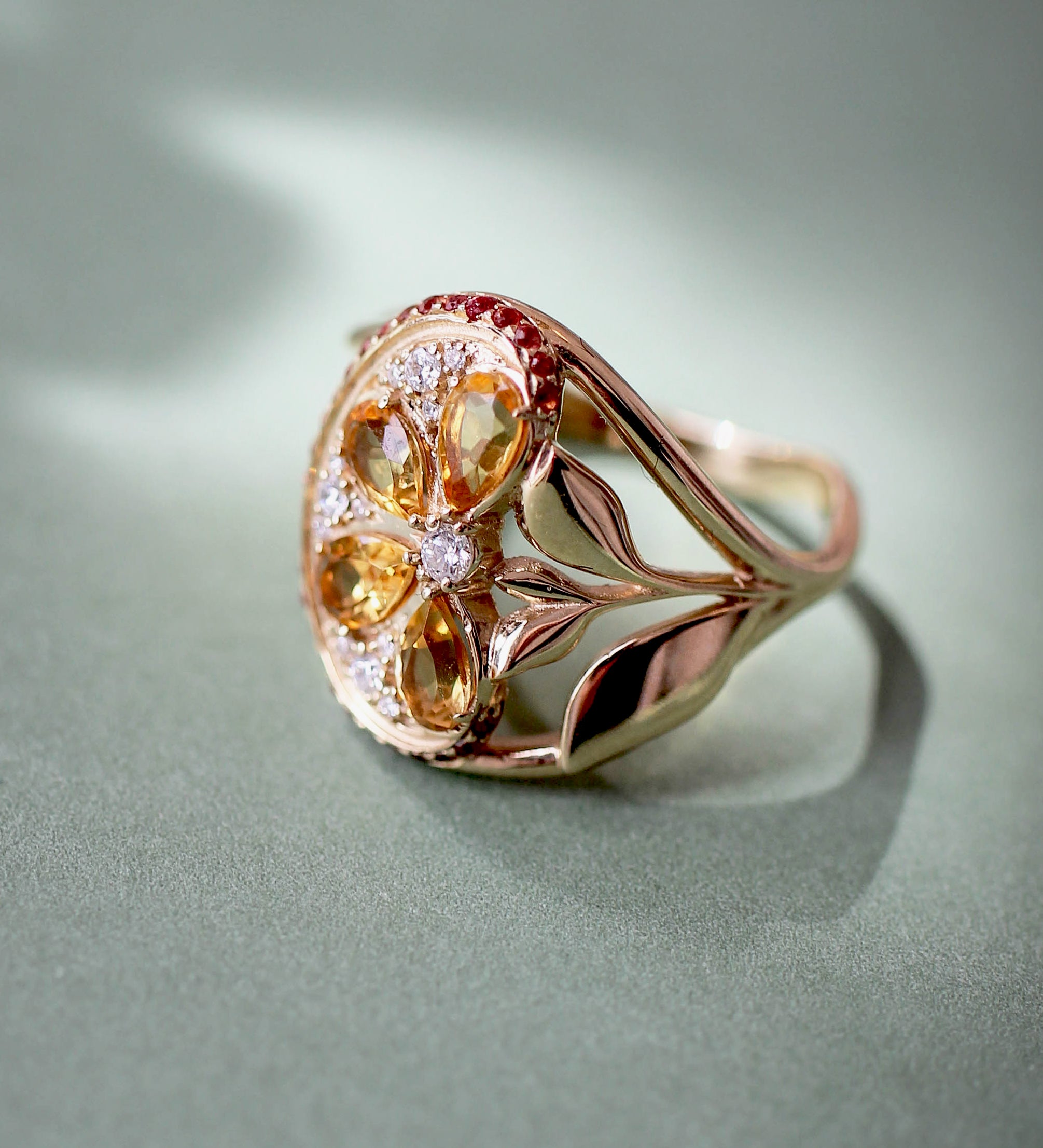 Orange slice ring with citrine, diamonds and sapphires - Eden Garden Jewelry™