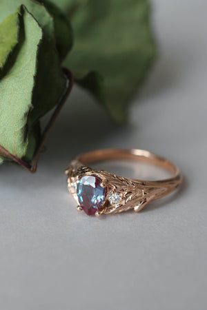 READY TO SHIP: Wisteria in 18K rose gold, pear alexandrite 7x5 mm, diamonds, RING SIZE 9 US - Eden Garden Jewelry™