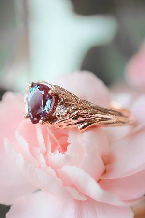 READY TO SHIP: Wisteria in 18K rose gold, pear alexandrite 7x5 mm, diamonds, RING SIZE 9 US - Eden Garden Jewelry™