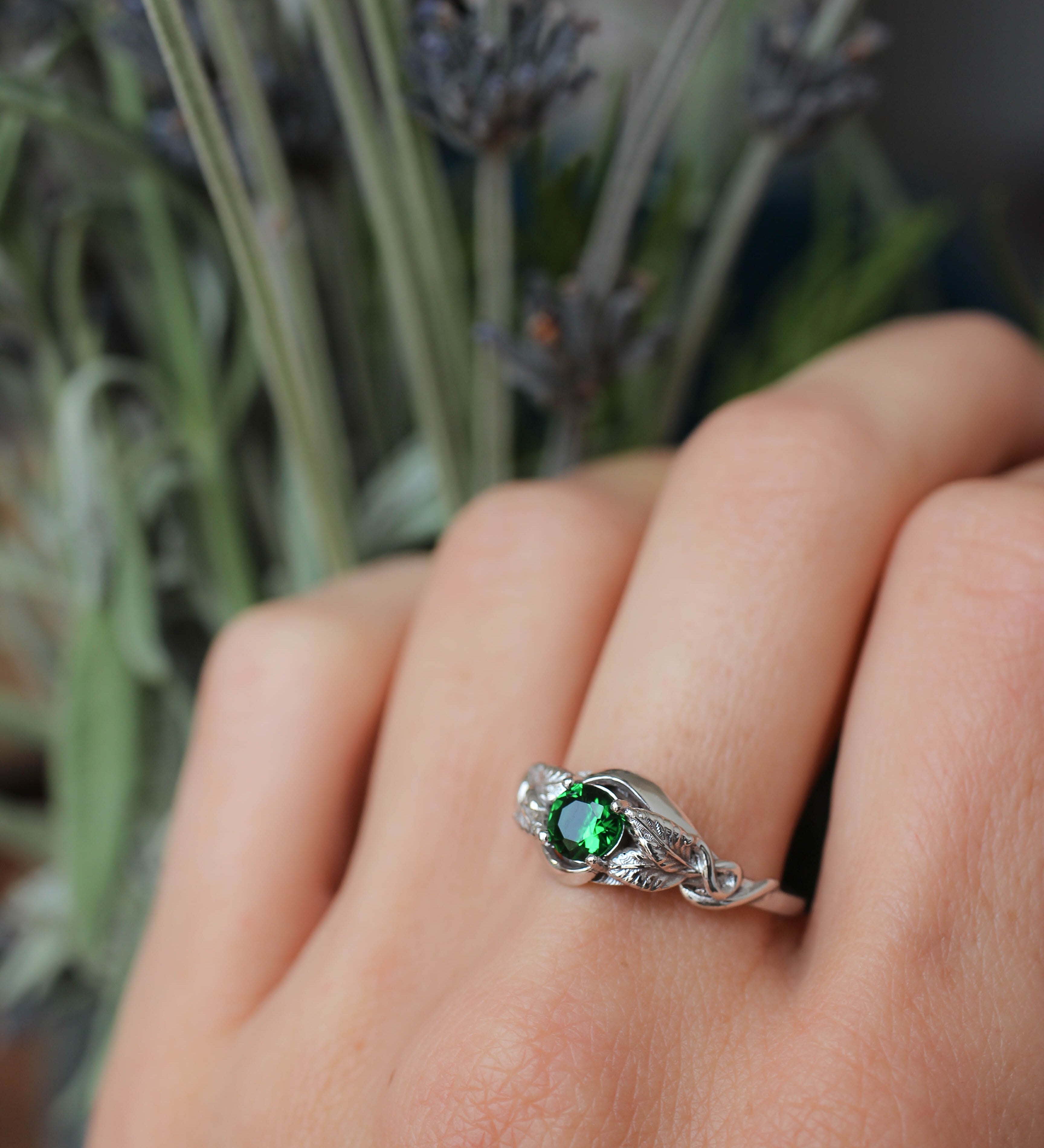 Lab emerald engagement ring / Azalea - Eden Garden Jewelry™