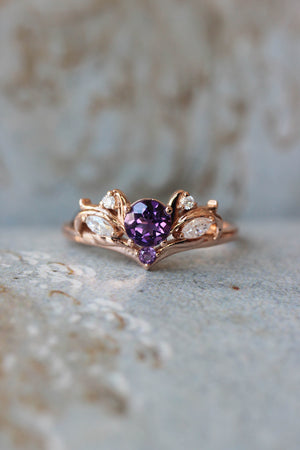 Bridal ring set with amethyst / Swanlake - Eden Garden Jewelry™