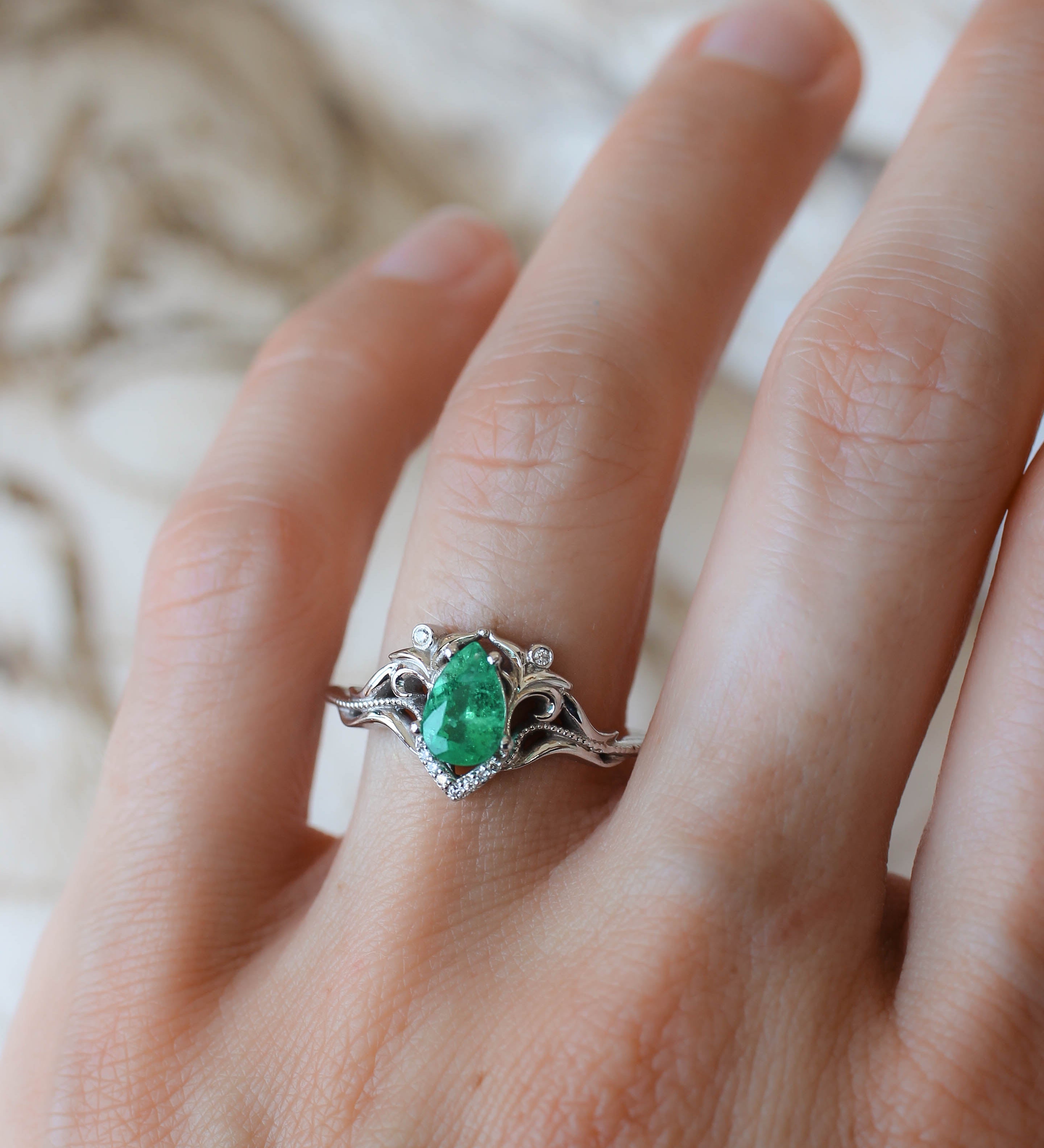 Natural emerald and diamonds engagement ring / Lida - Eden Garden Jewelry™