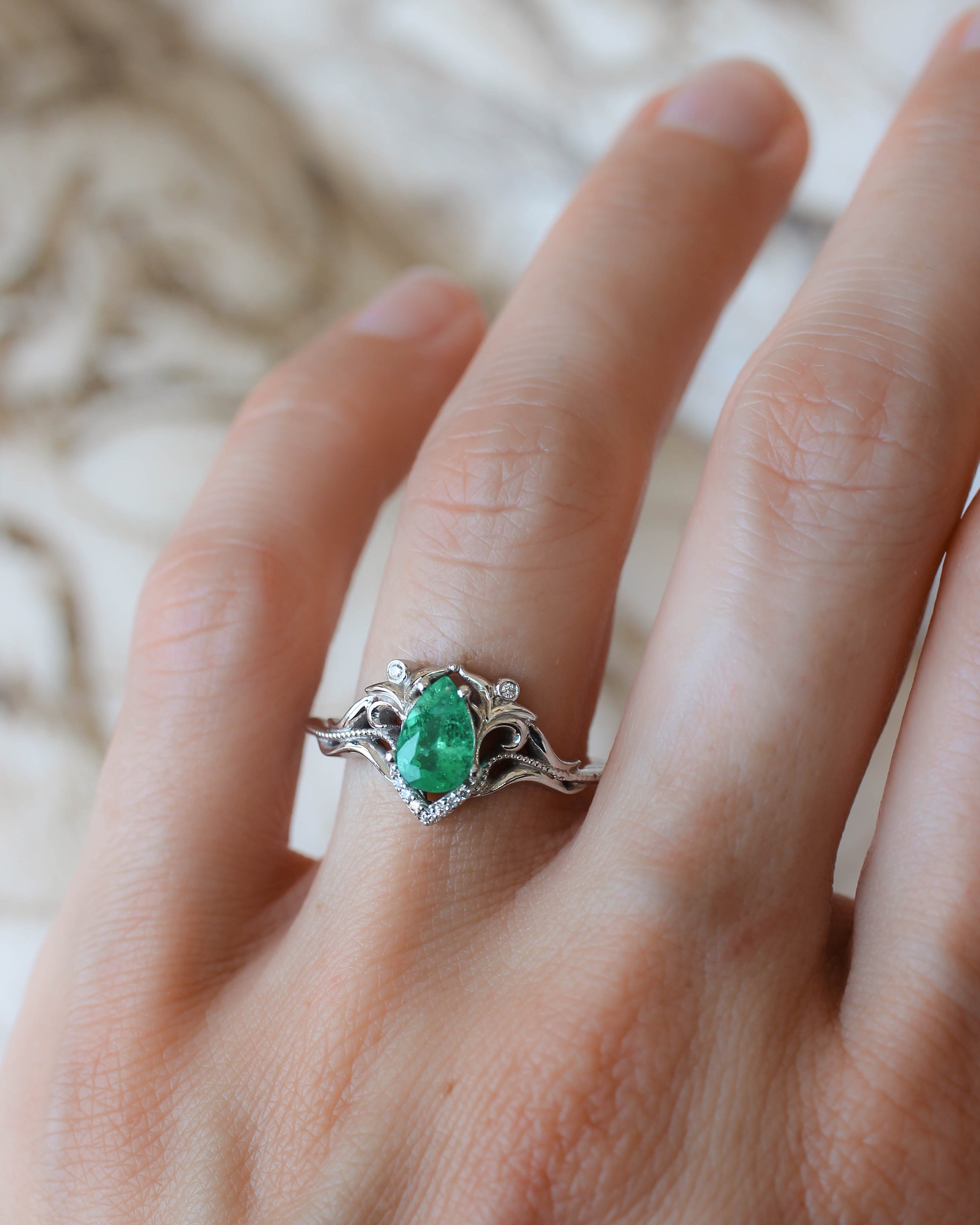 Natural emerald and diamonds engagement ring / Lida - Eden Garden Jewelry™