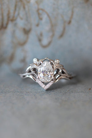 Round Cut Moissanite Ring Rose Gold Diamond Engagement Ring Leaf and V –  FGEM RING