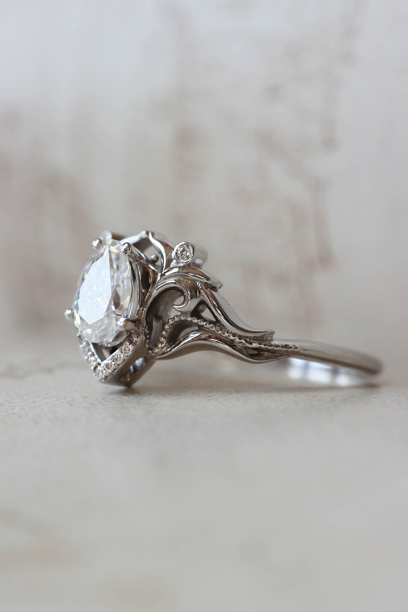 Moissanite and diamonds engagement ring / Lida - Eden Garden Jewelry™