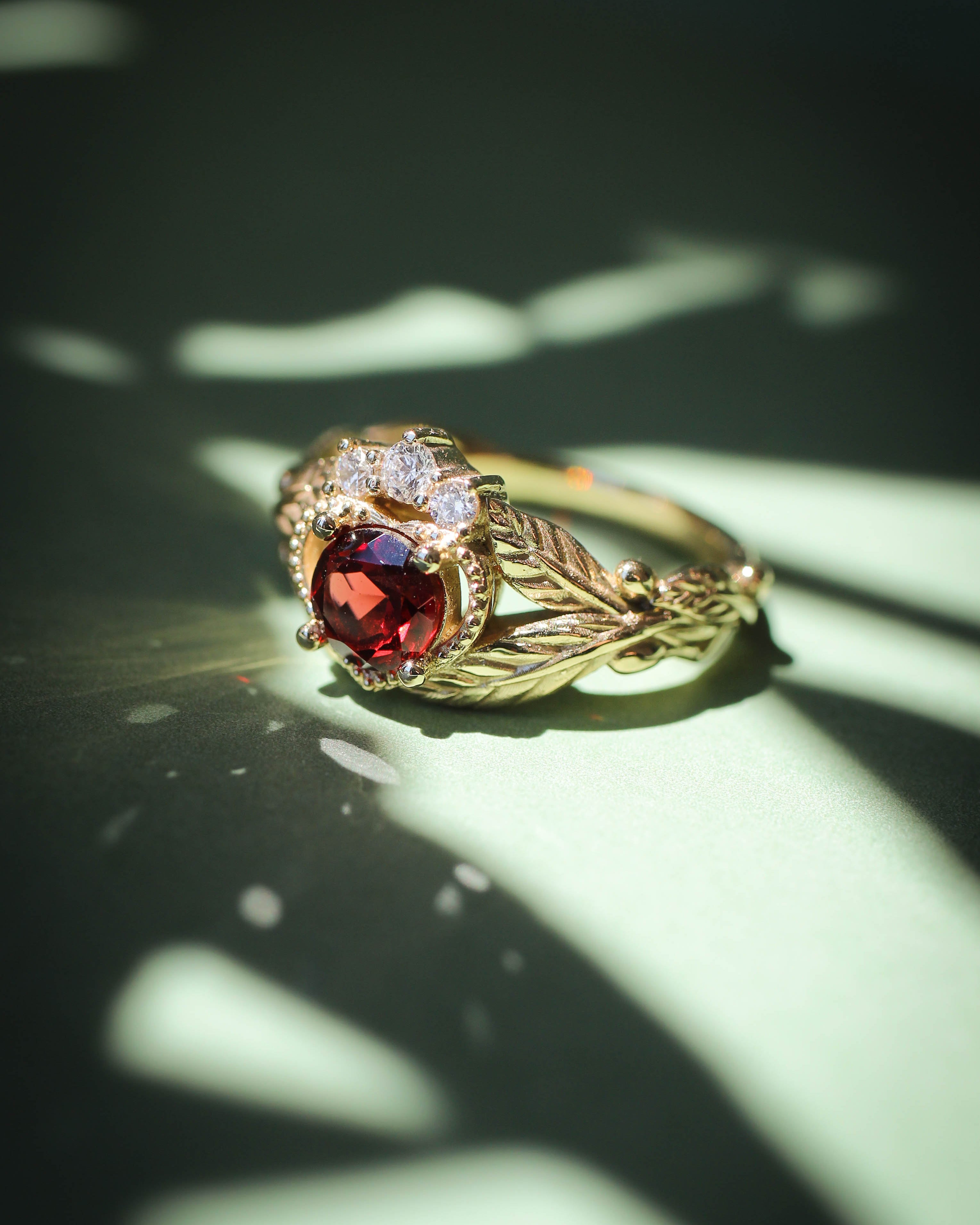 Garnet heart and diamonds engagement ring, Claddagh ring - Eden Garden Jewelry™