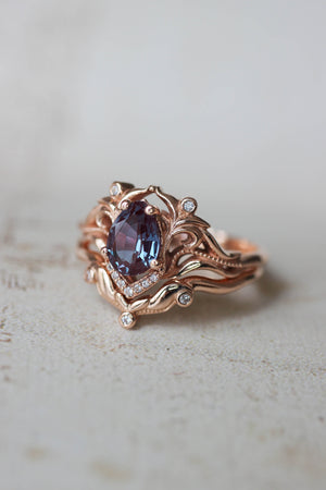Alexandrite engagement ring, diamond wedding band set / Lida - Eden Garden Jewelry™