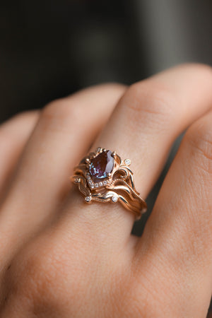 Alexandrite engagement ring, diamond wedding band set / Lida - Eden Garden Jewelry™