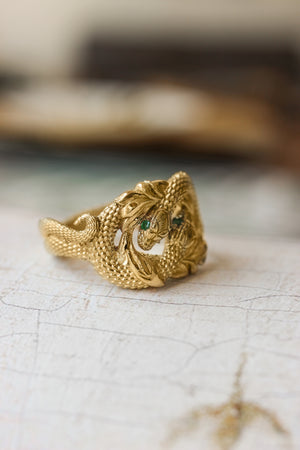 Ring of Barahir in white gold, two snakes ring with emeralds - Eden Garden Jewelry™