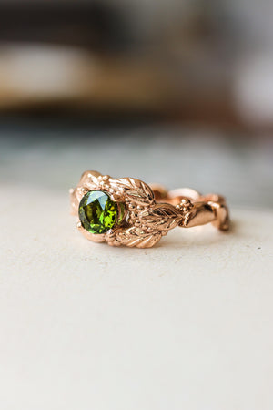 Green tourmaline engagement ring, leaves and grains ring - Eden Garden Jewelry™