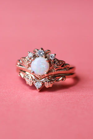 Bridal ring set with opal and diamonds / Ariadne - Eden Garden Jewelry™
