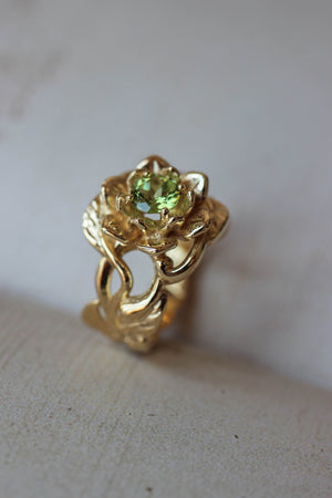 Peridot flower engagement ring / Rosalia - Eden Garden Jewelry™