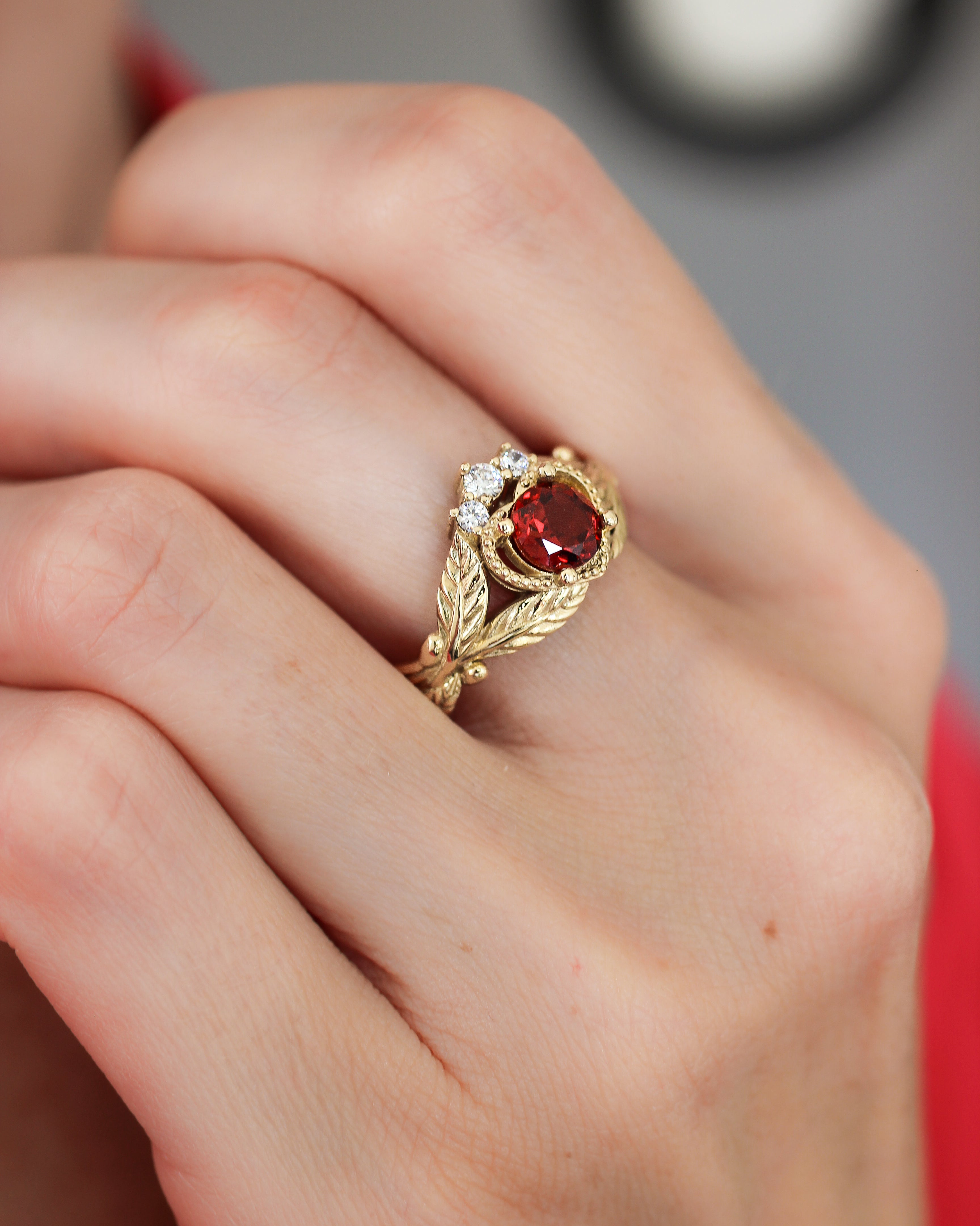 Garnet heart and diamonds engagement ring, Claddagh ring - Eden Garden Jewelry™